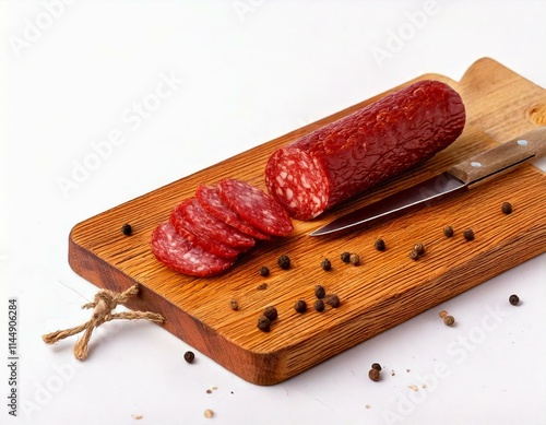 Saucisson coupé sur une planche à découper