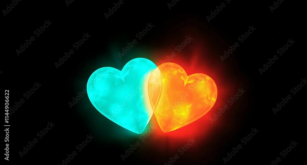 blue and red glowing love hearts with a black background blue and red glowing love hearts with a black background
