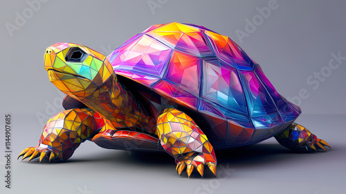 Vibrant geometric tortoise 3d render of a colorful turtle. Carapace. Illustration photo