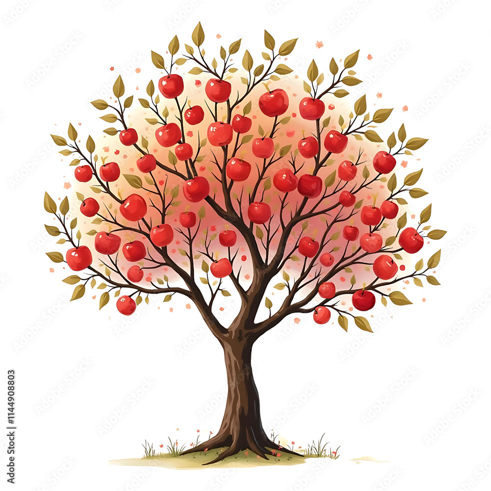 Fototapeta premium Watercolor apple tree illustration