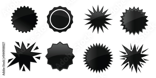 Star Burst, Star burst sticker, Circle sticker set. Wavy edge promo black badges. Star burst shape tags for price. Blank sale stickers, Star Badges, round discount icon isolated, call-to-action badges