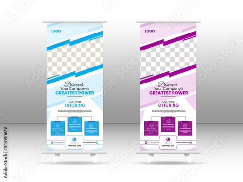 Creative corporate Roll up banner design template, vertical, abstract background, pull up design, rectangle size. Print and editable design.