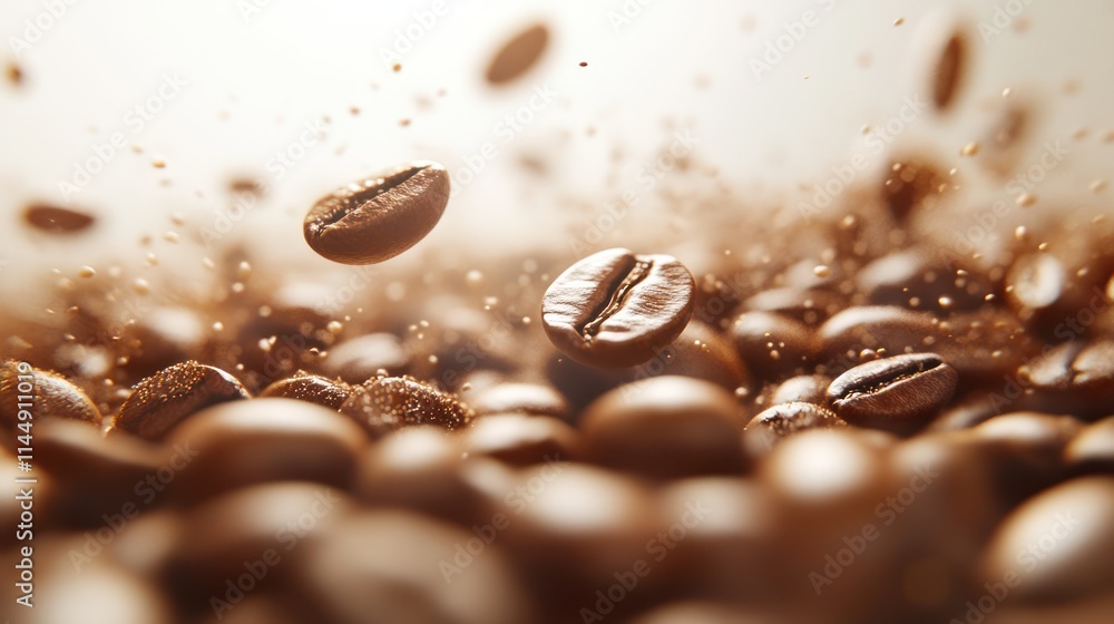 Roasted coffee beans levitating and splashing. Roasted coffee beans levitating and splashing.