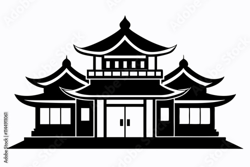 Chinese house line art silhouette vector illustration