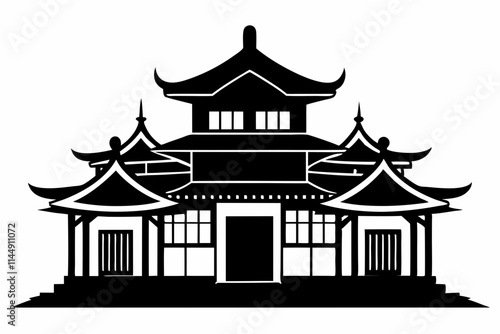 Chinese house line art silhouette vector illustration