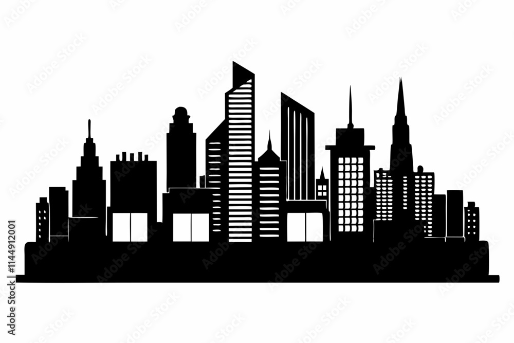 Fototapeta premium city skyline line art silhouette vector illustration