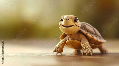 Happy turtle character walking with a smile. Carapace. Illustration photo