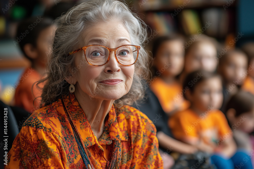 Inspiring educator shares stories with captivated young audience at community event. Generative AI Inspiring educator shares stories with captivated young audience at community event. Generative AI