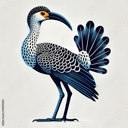 Stylized depiction of a striking bird with a blue and black color palette. photo