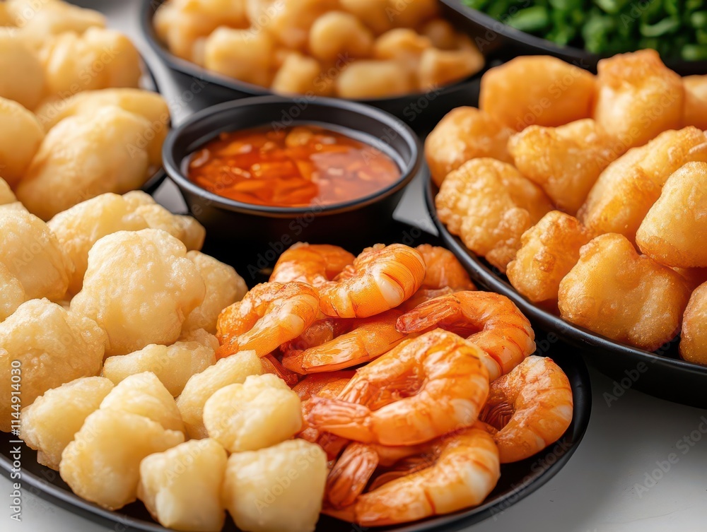 The vibrant display of drunken shrimp dish with dipping sauce captures the essence of traditional Lunar New Year cuisine in a stunning close-up shot. The vibrant display of drunken shrimp dish with dipping sauce captures the essence of traditional Lunar New Year cuisine in a stunning close-up shot.