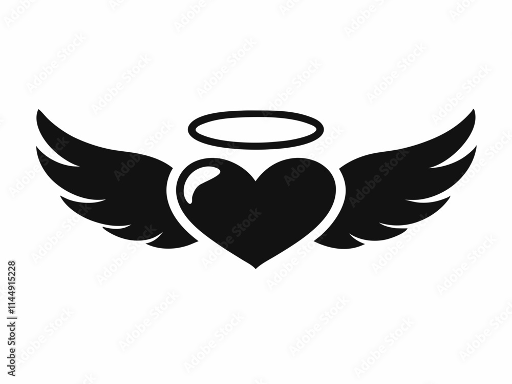 Heart with Angel Wings and Halo Tattoo Design Heart with Angel Wings and Halo Tattoo Design