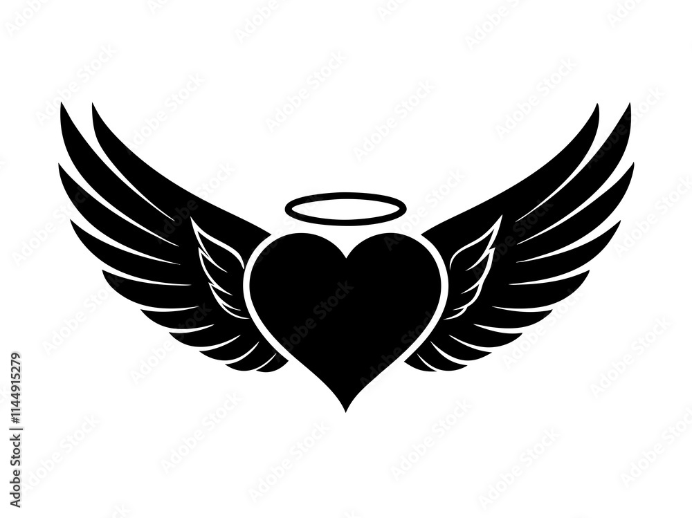 Heart with Angel Wings and Halo Tattoo Design Heart with Angel Wings and Halo Tattoo Design