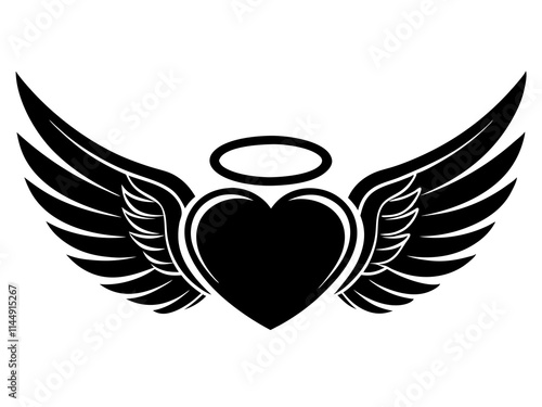 Heart with Angel Wings and Halo Tattoo Design