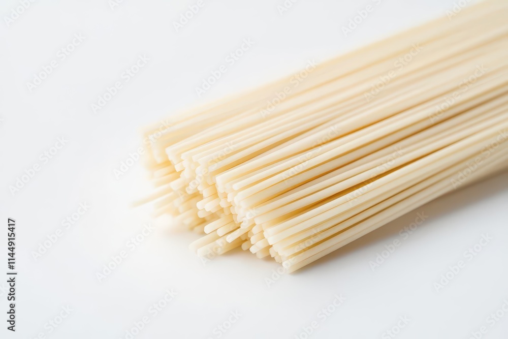 Close-up raw instant noodles and dry ramen vermicelli arranged on white background for product presentation, perfectly capturing their texture and shape. Close-up raw instant noodles and dry ramen vermicelli arranged on white background for product presentation, perfectly capturing their texture and shape.