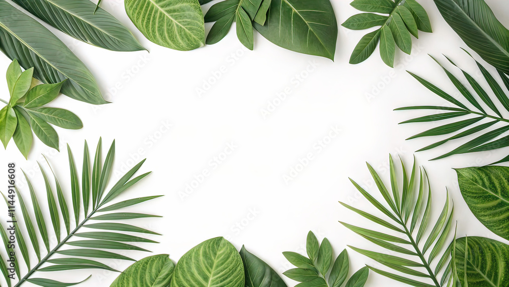 Spring illustration with tropical leaves background. Vector minimalist illustration. copy space Spring illustration with tropical leaves background. Vector minimalist illustration. copy space