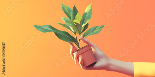 A hand holding a plant with the word tp on it
