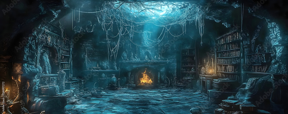 Evil sorcerer s lair filled with mysterious artifacts, dark magic crackling in the air, an aura of pure dread Evil sorcerer s lair filled with mysterious artifacts, dark magic crackling in the air, an aura of pure dread