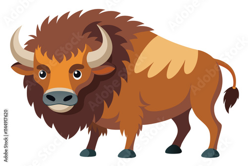 Vector illustration of a cartoon Bison, painted in watercolor, isolated on a white background, ideal for Bison animation, digital art, and wildlife designs, perfect for nature projects. photo