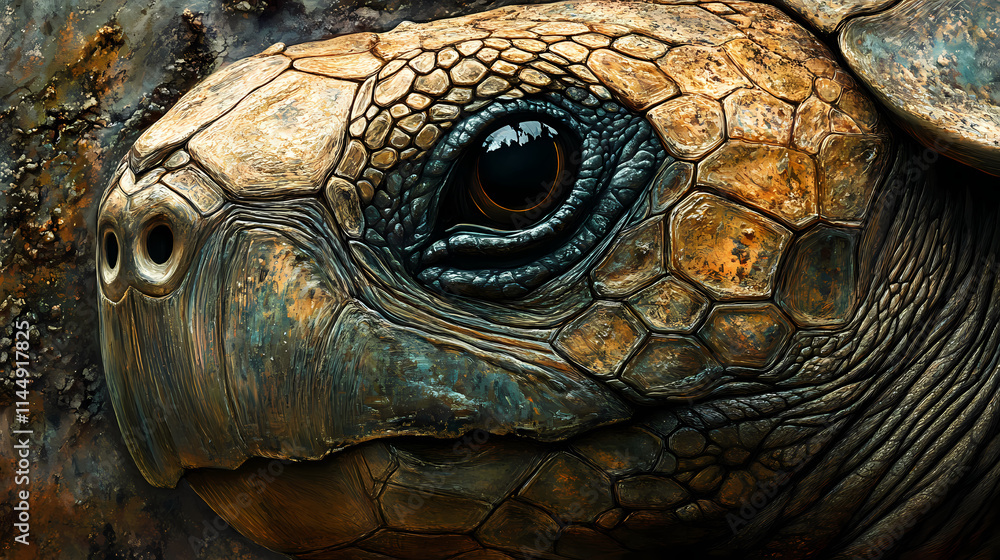 Close-up portrait of a tortoise. Carapace. Illustration Close-up portrait of a tortoise. Carapace. Illustration