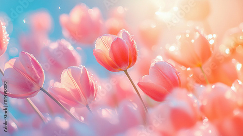 Wiosenne tło, piękne tulipany, puste miejsce na tekst, tapeta generative ai  © Elżbieta Kaps