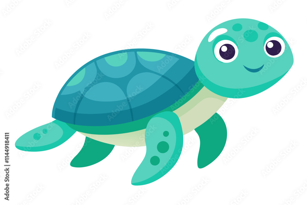 Obraz premium Vector Illustration of a Cartoon Sea Turtle, Painted in Watercolor Style ,Sea Turtle or Tortoise Cartoon, Isolated on White Background, Cute Ocean Animal, Marine Wildlife Design, High-Quality Vector,