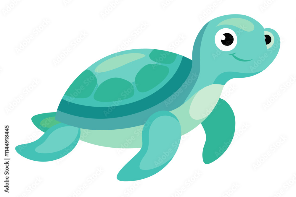 Fototapeta premium Vector Illustration of a Cartoon Sea Turtle, Painted in Watercolor Style ,Sea Turtle or Tortoise Cartoon, Isolated on White Background, Cute Ocean Animal, Marine Wildlife Design, High-Quality Vector,