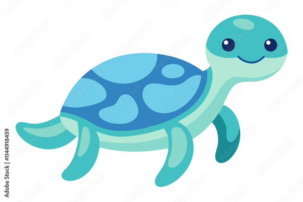 Fototapeta premium Vector Illustration of a Cartoon Sea Turtle, Painted in Watercolor Style ,Sea Turtle or Tortoise Cartoon, Isolated on White Background, Cute Ocean Animal, Marine Wildlife Design, High-Quality Vector,
