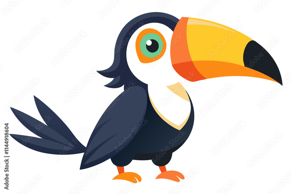Naklejka premium Playful Watercolor Vector of a Cartoon Toucan Bird with Exaggerated Features, Animated in Vibrant Style, Isolated on White Background, Perfect for Creative Designs, Illustrations, and Tropical Themed 