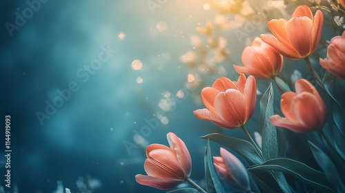 Wiosenne tło, piękne tulipany, puste miejsce na tekst, tapeta generative ai  © Elżbieta Kaps