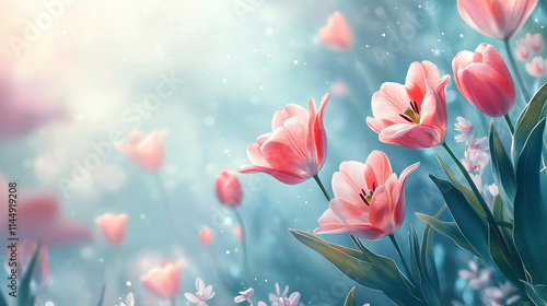 Wiosenne tło, piękne tulipany, puste miejsce na tekst, tapeta generative ai  © Elżbieta Kaps