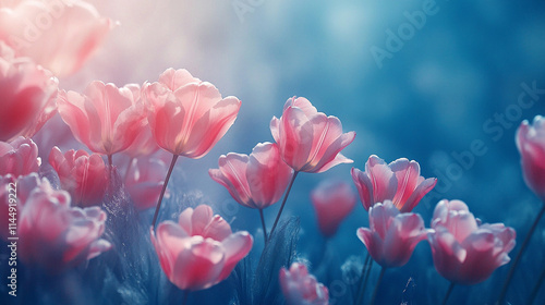 Wiosenne tło, piękne tulipany, puste miejsce na tekst, tapeta generative ai  © Elżbieta Kaps