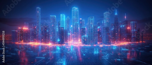 Wallpaper Mural Futuristic cityscape with neon lights and reflections. Torontodigital.ca