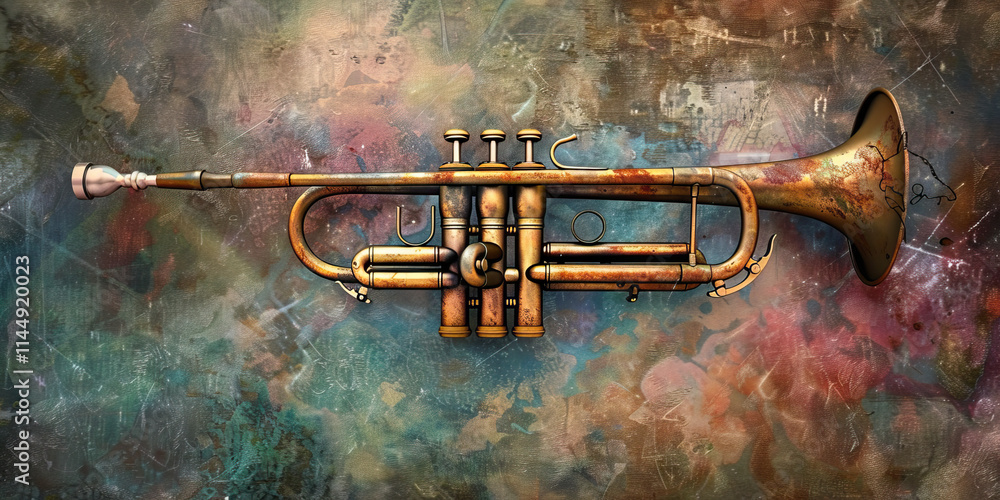 Aged Brass Trumpet on Abstract Background Aged Brass Trumpet on Abstract Background