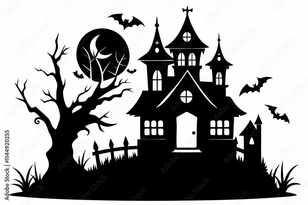 haunted halloween house line art silhouette vector illustration haunted halloween house line art silhouette vector illustration