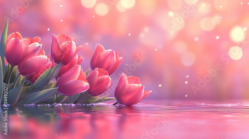 Wiosenne tło, piękne tulipany, puste miejsce na tekst, tapeta generative ai © Elżbieta Kaps