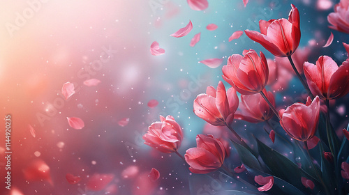 Wiosenne tło, piękne tulipany, puste miejsce na tekst, tapeta generative ai © Elżbieta Kaps