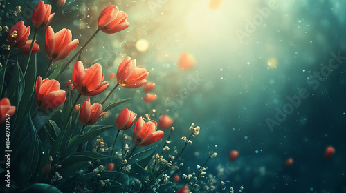 Wiosenne tło, piękne tulipany, puste miejsce na tekst, tapeta generative ai © Elżbieta Kaps