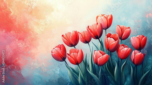 Wiosenne tło, piękne tulipany, puste miejsce na tekst, tapeta generative ai © Elżbieta Kaps