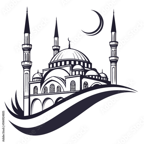 High-Quality Mosque Silhouette Vector illustration for Graphic Design isolated on a Transparent background