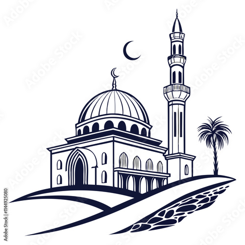 Mosque Silhouette Vector illustration isolated on a transparent background