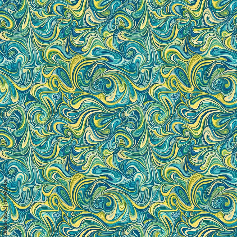 Seamless Dynamic Swirling Pattern in Teal and Turquoise with Organic Flow Seamless Dynamic Swirling Pattern in Teal and Turquoise with Organic Flow