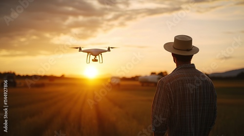 A farmer showcasing the benefits of drone technology at a farm expo