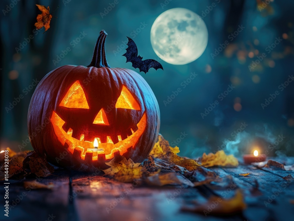 Obraz premium Halloween Pumpkin with Ghostly Jack-o'-lantern