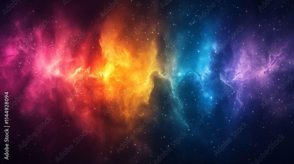 Naklejka premium Cosmic Nebula: A Celestial Tapestry of Vibrant Hues