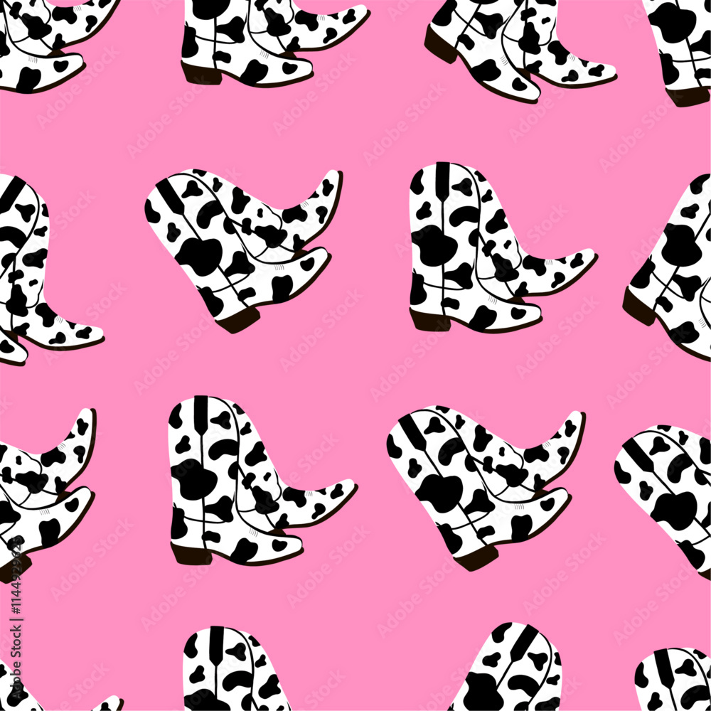 Seamless pattern with cowgirl boots. Fashion cow print. Cowboy western and wild west theme. Hand drawn vector illustration Seamless pattern with cowgirl boots. Fashion cow print. Cowboy western and wild west theme. Hand drawn vector illustration