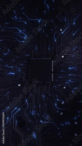 Abstract AI innovation background polygonal microchip AI chip technology electronic circuit board texture. Artificial intelligence electronic board. Communication engineering processor wireframe 3D 4K