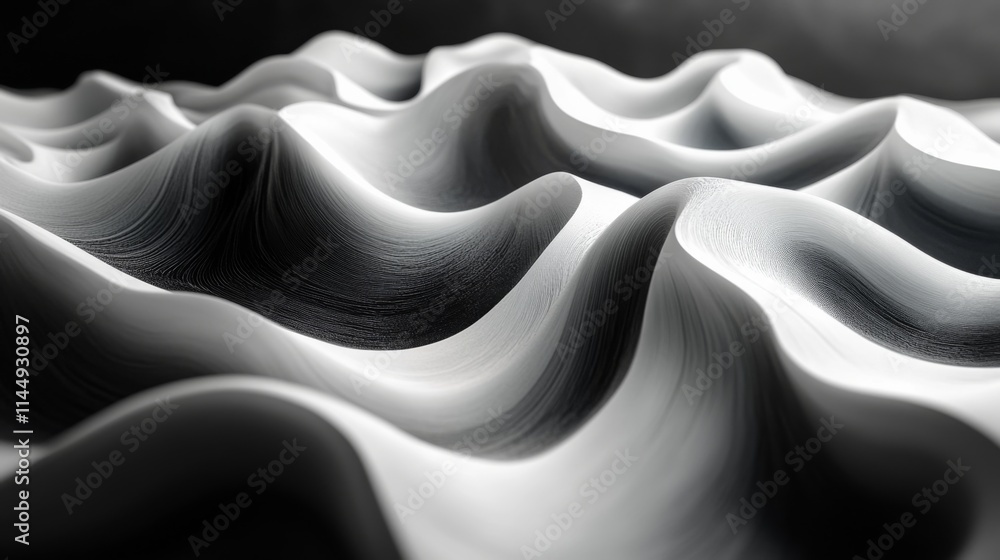 Obraz premium Abstract Monochromatic Waveform: A 3D Render of Undulating Curves