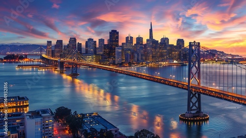 Beautiful cityscape and skyline of San Francisco at sunset, USA