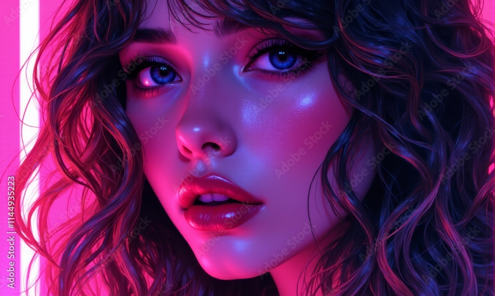 Fototapeta premium A woman with long curly hair and blue eyes