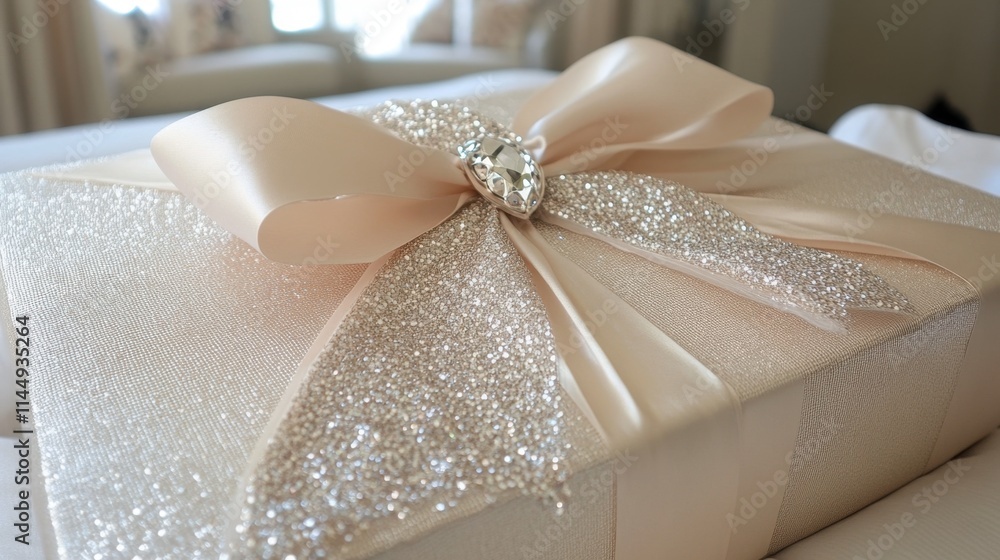 Elegant Gift Box with Sparkling Ribbon and Decorative Bow Elegant Gift Box with Sparkling Ribbon and Decorative Bow